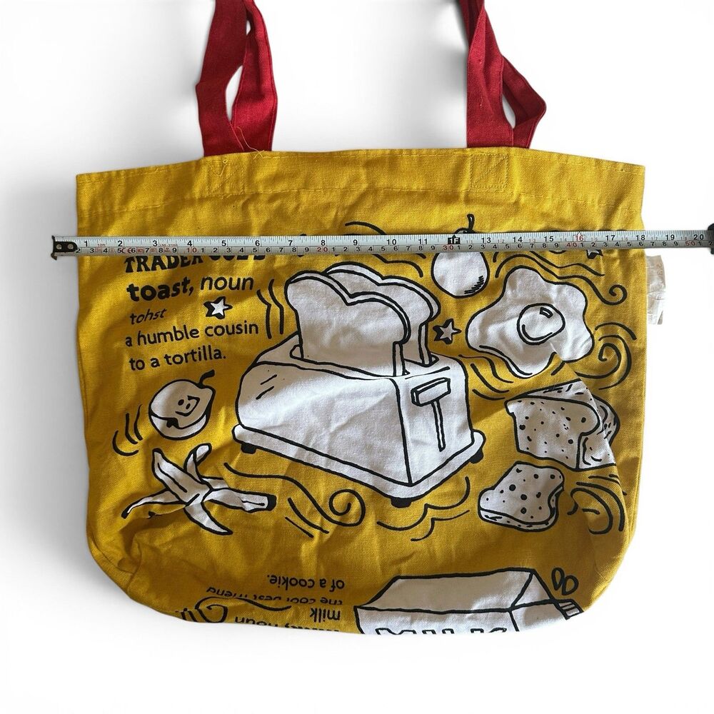 Trader Joe’s VINTAGE Breakfast Tote Bag Yellow Red Reusable Grocery Canvas USA - Picture 4 of 6